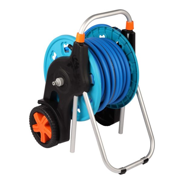 MAC AFRIC 30m Premium Hose Reel Set with Connectors & 30m Garden Hose - Blue/Grey