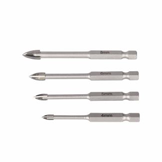 Glass & Tile Drill 4 Flute Set 4pc 4/5/6/8mm In Plastic Case 