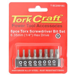 TORK CRAFT 8 PCS Torx Screwdriver Bit Set (1/4" IN Hex Drive)