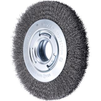 PFERD Wheel brush wide crimped RBU dia. 150x25xvariable hole steel wire dia. 0.30 universal bench grinder