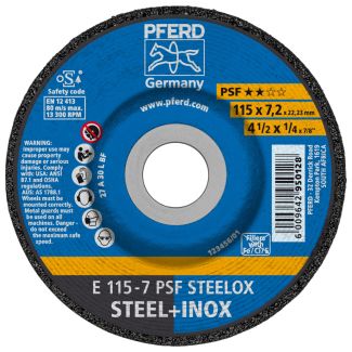 PFERD Grinding wheel E 115x7.2x22.23 mm Universal Line PSF STEELOX for steel/stainless steel