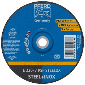 PFERD Grinding wheel E 230x7.2x22.23 mm Universal Line PSF STEELOX for steel/stainless steel