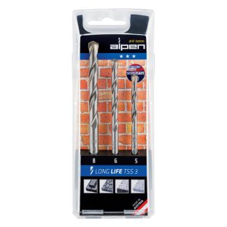 ALPEN 3pcs LONG LIFE TSS3 Masonry Drill Bit Set: 5, 6 & 8mm