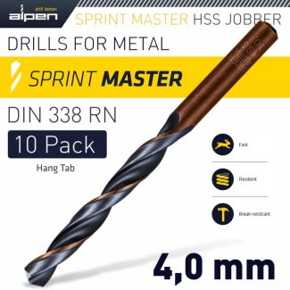 ALPEN 10pce HSS Sprint Drill Bits - 4 mm