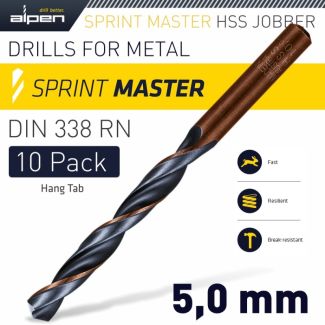 ALPEN 10pce HSS Sprint Drill Bits - 5 mm