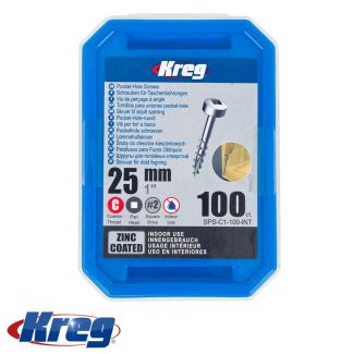 KREG ZZinc Pocket Hole Screws 25MM 1.00" #7 Coarse Thread Pan Head 100CT