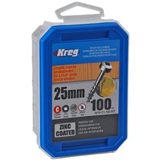 KREG Zinc Pocket Hole Screws 25MM 1.00" #8 Coarse Thread MX LOC 100CT