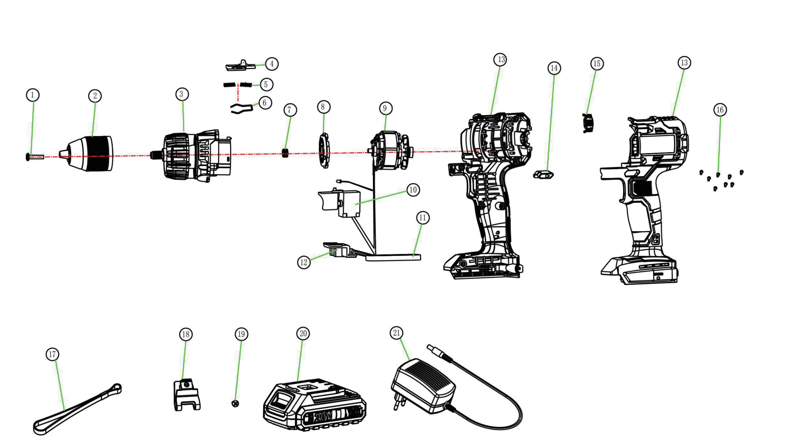 Exploded View of Kinway Drill