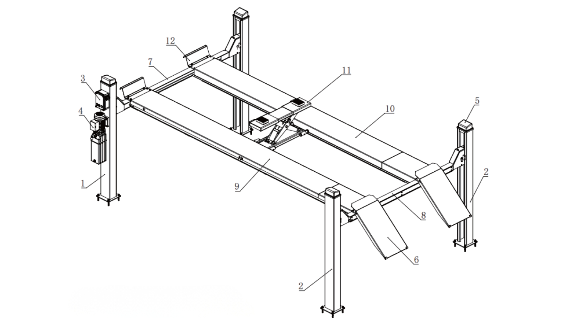 MAC AFRIC 5 Ton Four Post Lift Structure Diagram