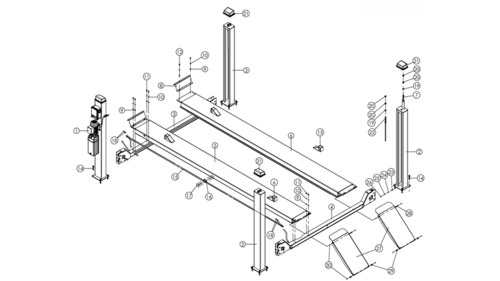 MAC AFRIC 5 Ton Four Post Lift Diagram